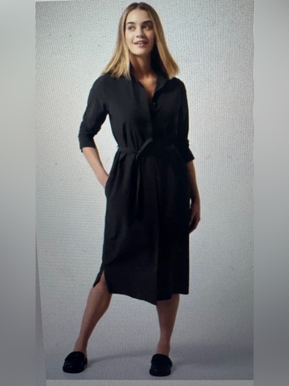 Athleta Black Midi Shirt Dress with Tie Waist